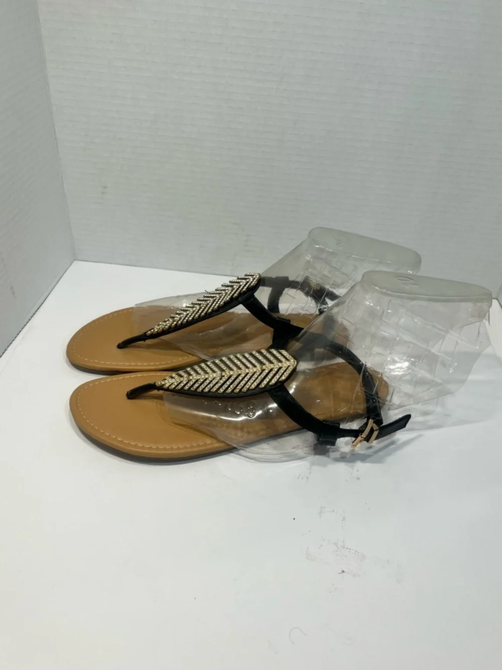 torrid Black and Tan Beaded T-Strap Sandals